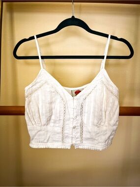 Farm Rio / Anthropologie Women's White Button-Front Linen Crop Tank